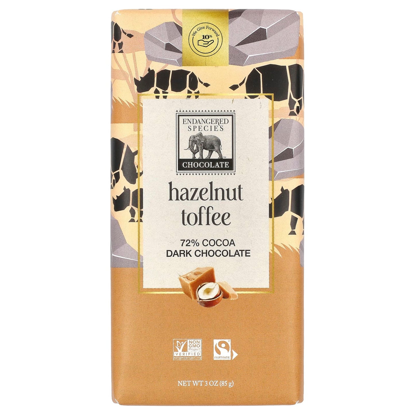 Endangered Species Chocolate-Hazelnut Toffee + Dark Chocolate-72% Cocoa-3 oz (85 g)