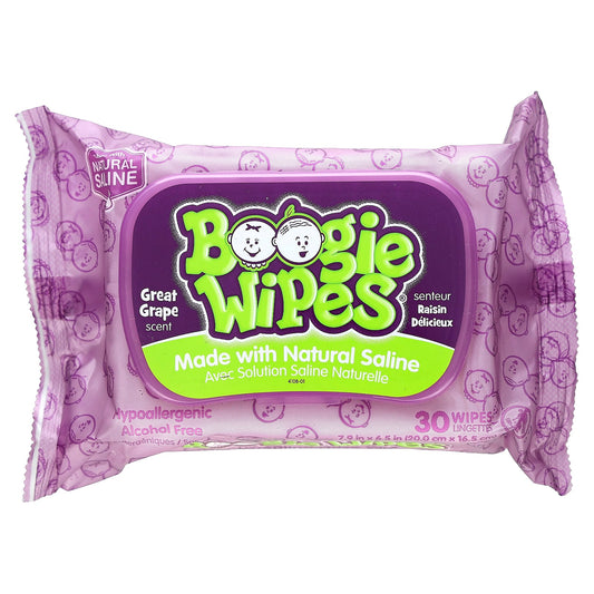 Boogie Wipes-Gentle Saline Nose Wipes-Grape -30 Wipes