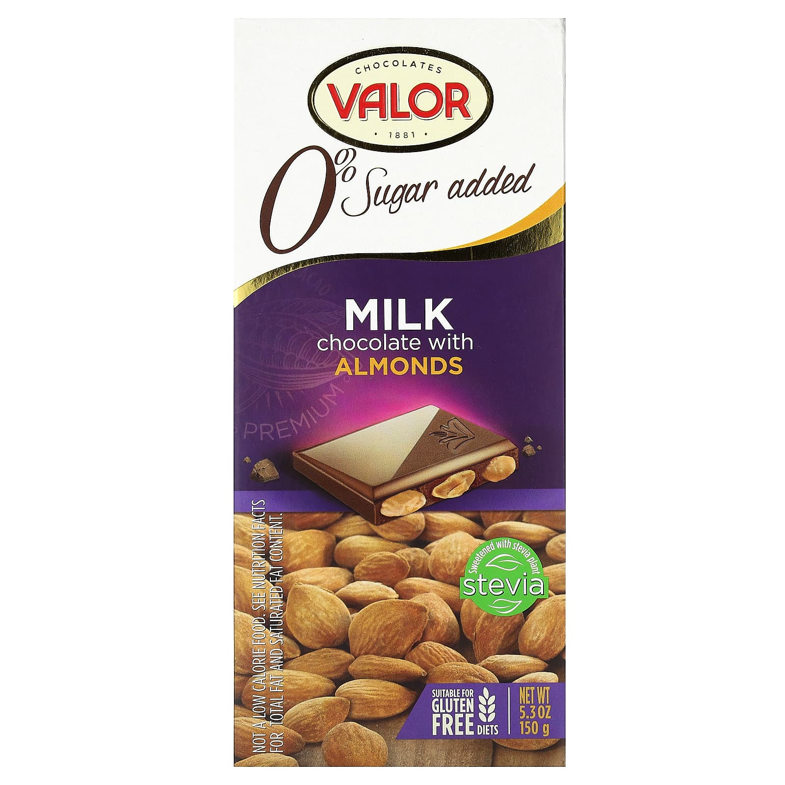 Valor-Chocolates-Milk Chocolate with Almonds-0% Sugar Added-5.3 oz (150 g)