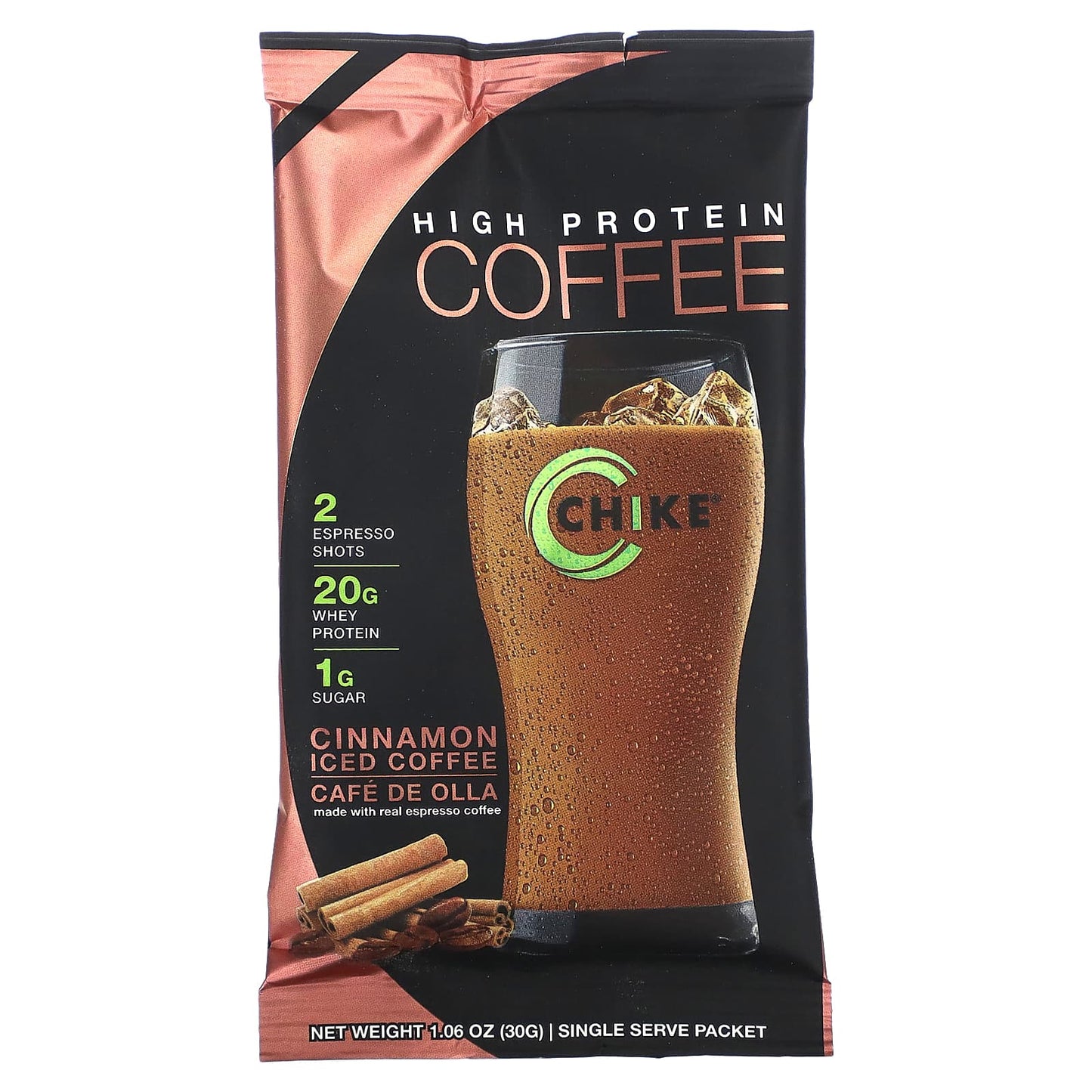 Chike Nutrition, High Protein Iced Coffee, Cinnamon, 12 Packets, 1.06 oz (30 g) Each