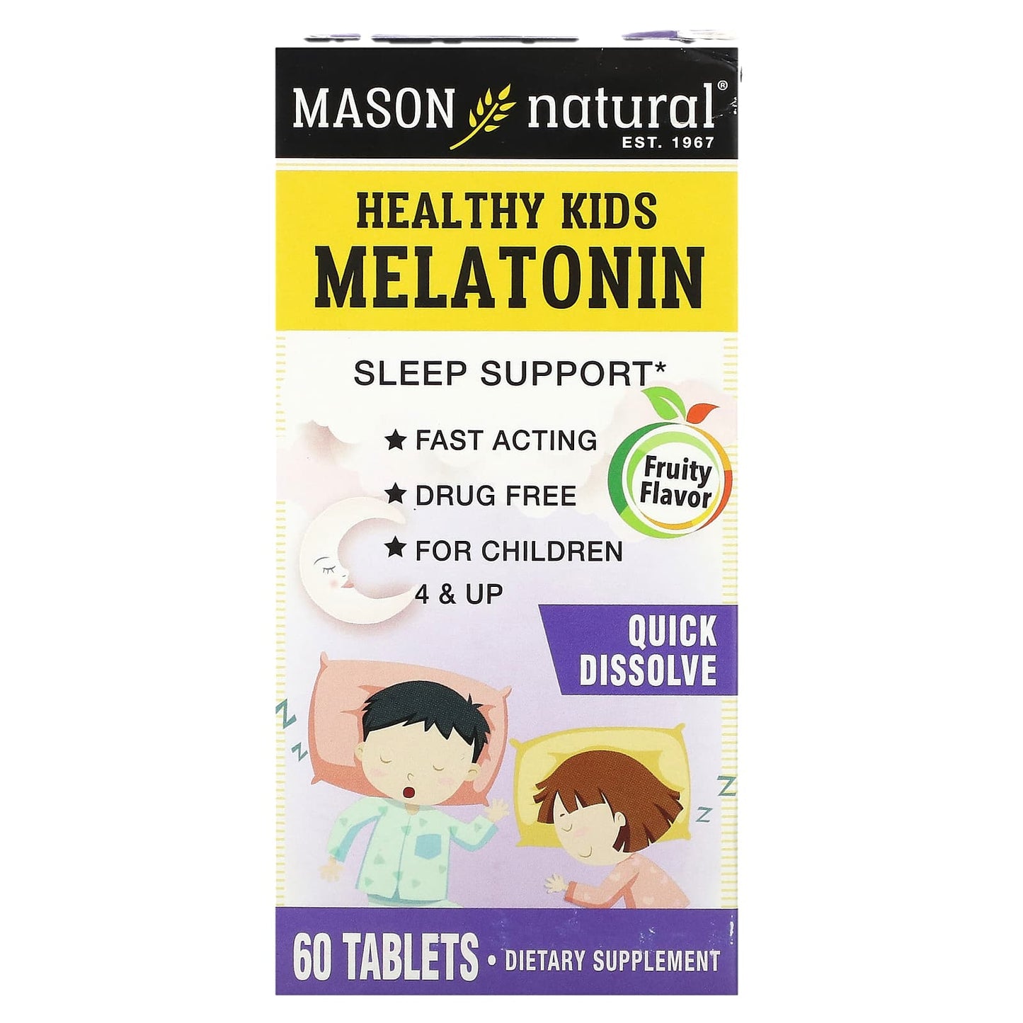 Mason Natural-Healthy Kids Melatonin-Ages 4 & Up-Fruity-60 Tablets