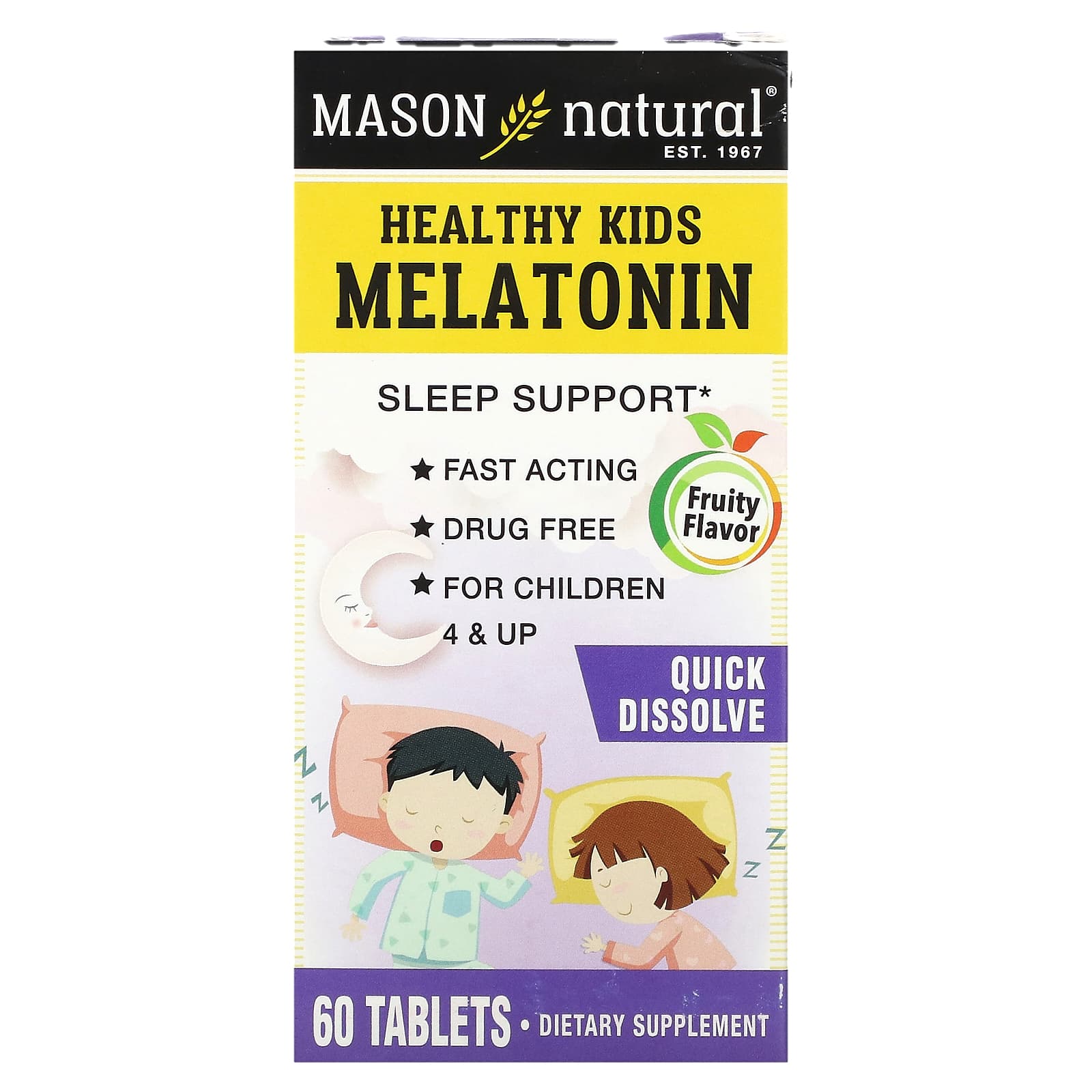 Mason Natural-Healthy Kids Melatonin-Ages 4 & Up-Fruity-60 Tablets