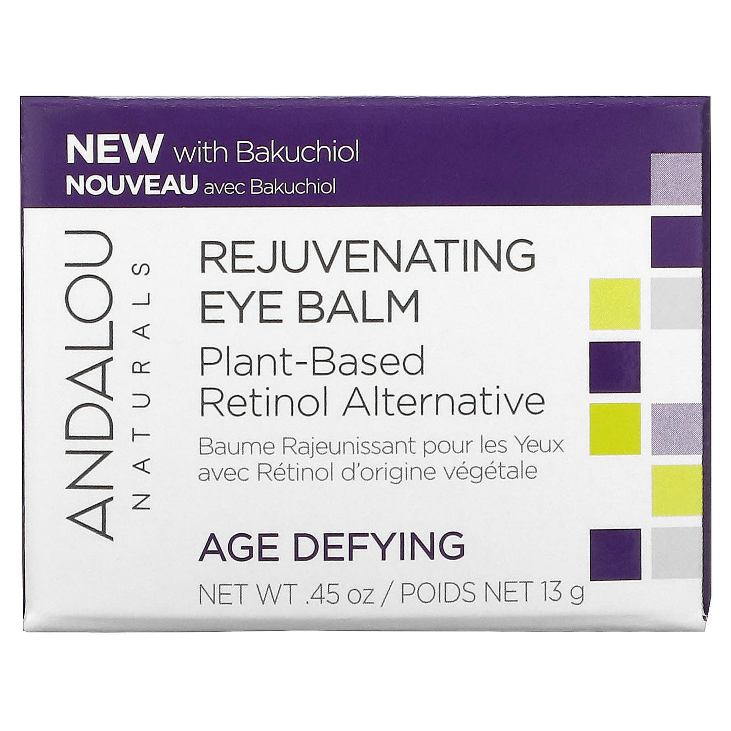 Andalou Naturals, Rejuvenating Eye Balm, Plant-Based Retinol Alternative, Age Defying, 0.45 oz (13 g)