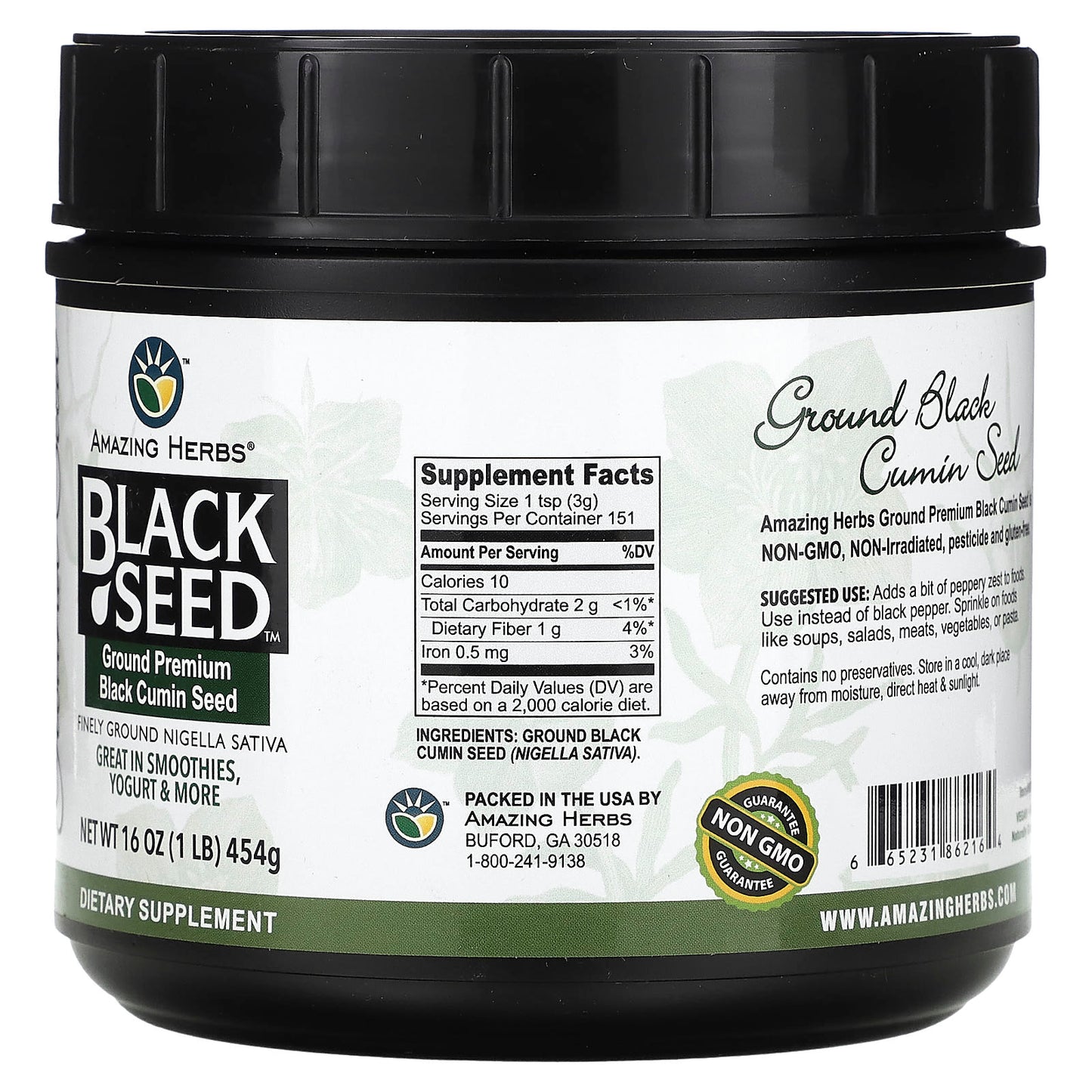 Amazing Herbs, Black Seed, Ground Premium Black Cumin Seed, 1 lb (454 g)