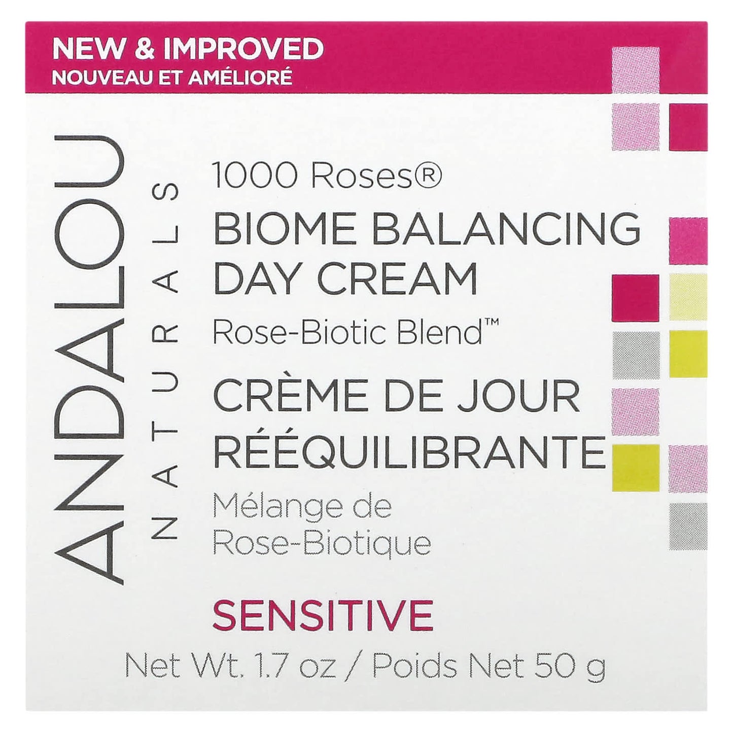 Andalou Naturals, 1000 Roses, Biome Balancing Day Cream, Sensitive, 17 oz (50 g)