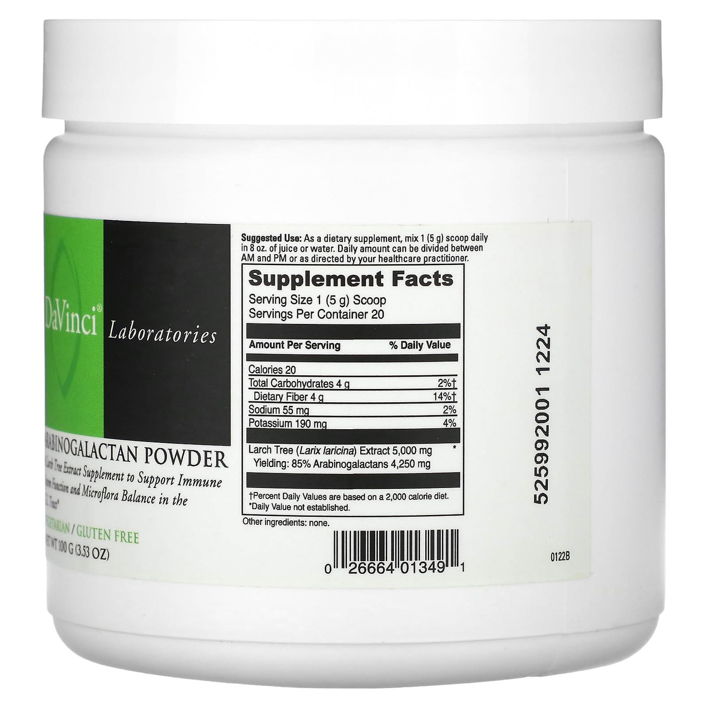 DaVinci Laboratories of Vermont, Arabinogalactan Powder, 3.53 oz (100 g)