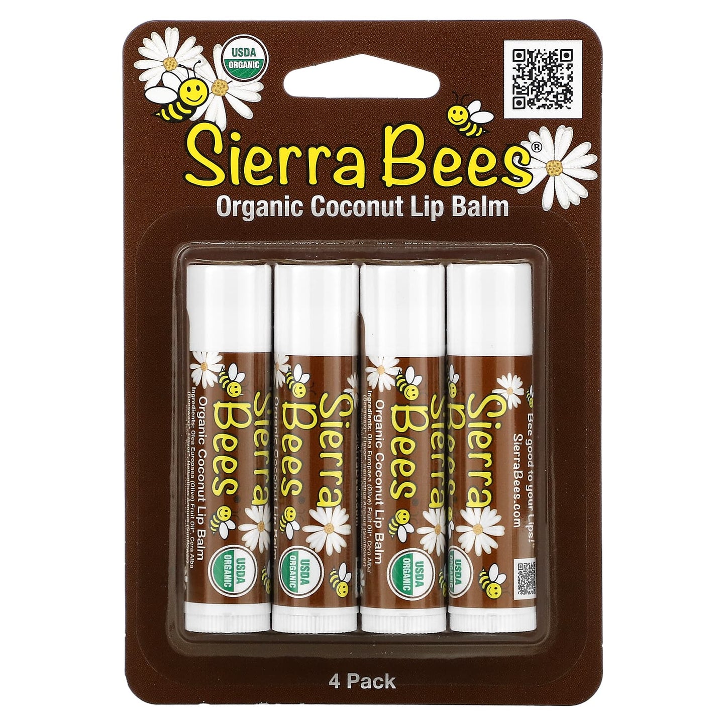 Sierra Bees, Organic Lip Balms, Coconut, 4 Pack, 0.15 oz (4.25 g) Each