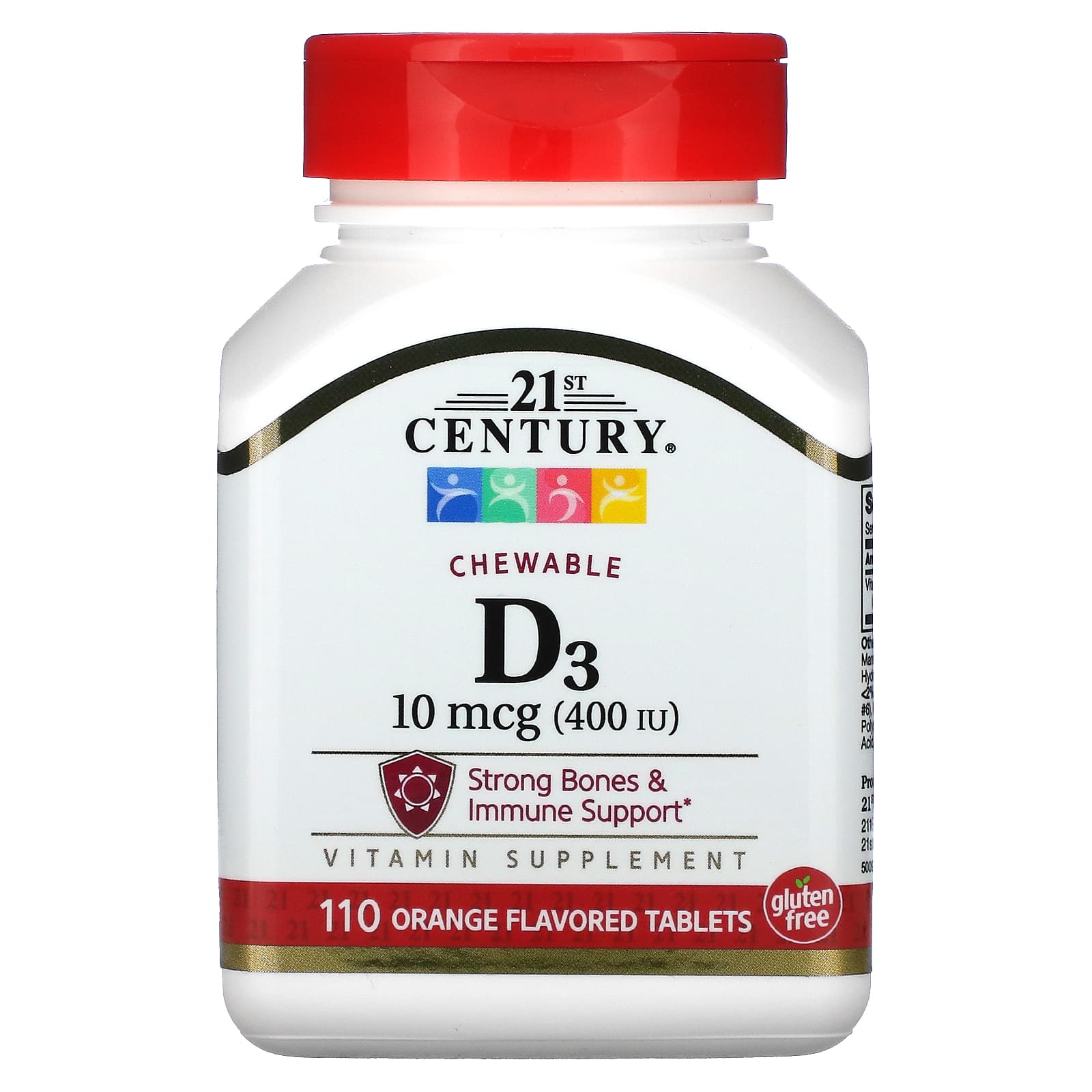 21st Century-Vitamin D3-Chewable-Orange-100 mcg (400 IU)-110 Tablets