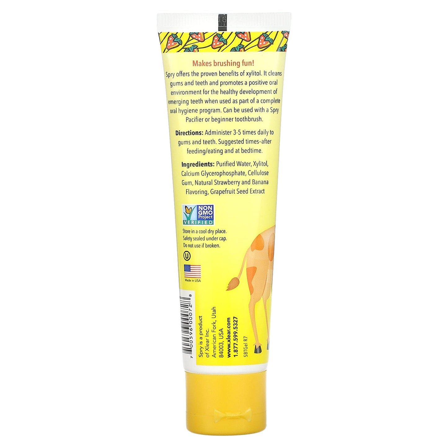 Xlear, Kid's Spry Tooth Gel with Xylitol, Strawberry Banana, 2.0 fl oz (60 ml)