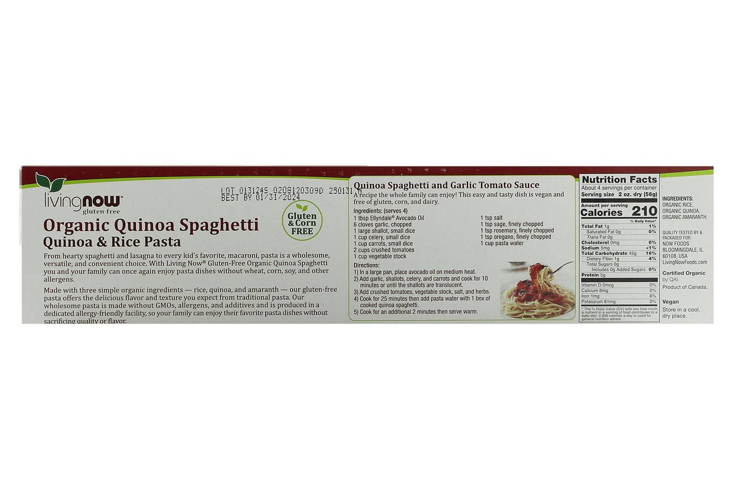 NOW Foods, Living NOW, Organic Quinoa Spaghetti, 8 oz (227 g)