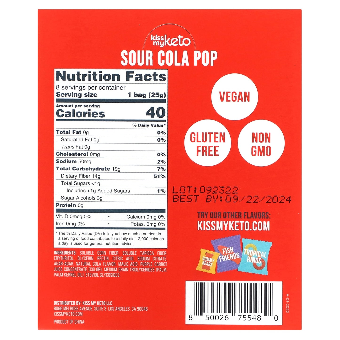 Kiss My Keto, Gummy Candy, Sour Cola Pop, 8 Bags, 0.88 oz (25 g) Each