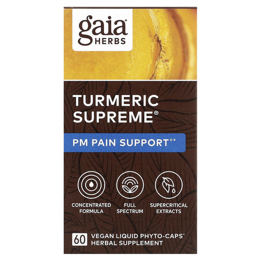 Gaia Herbs-Turmeric Supreme-PM Pain Support-60 Vegan Liquid Phyto-Caps