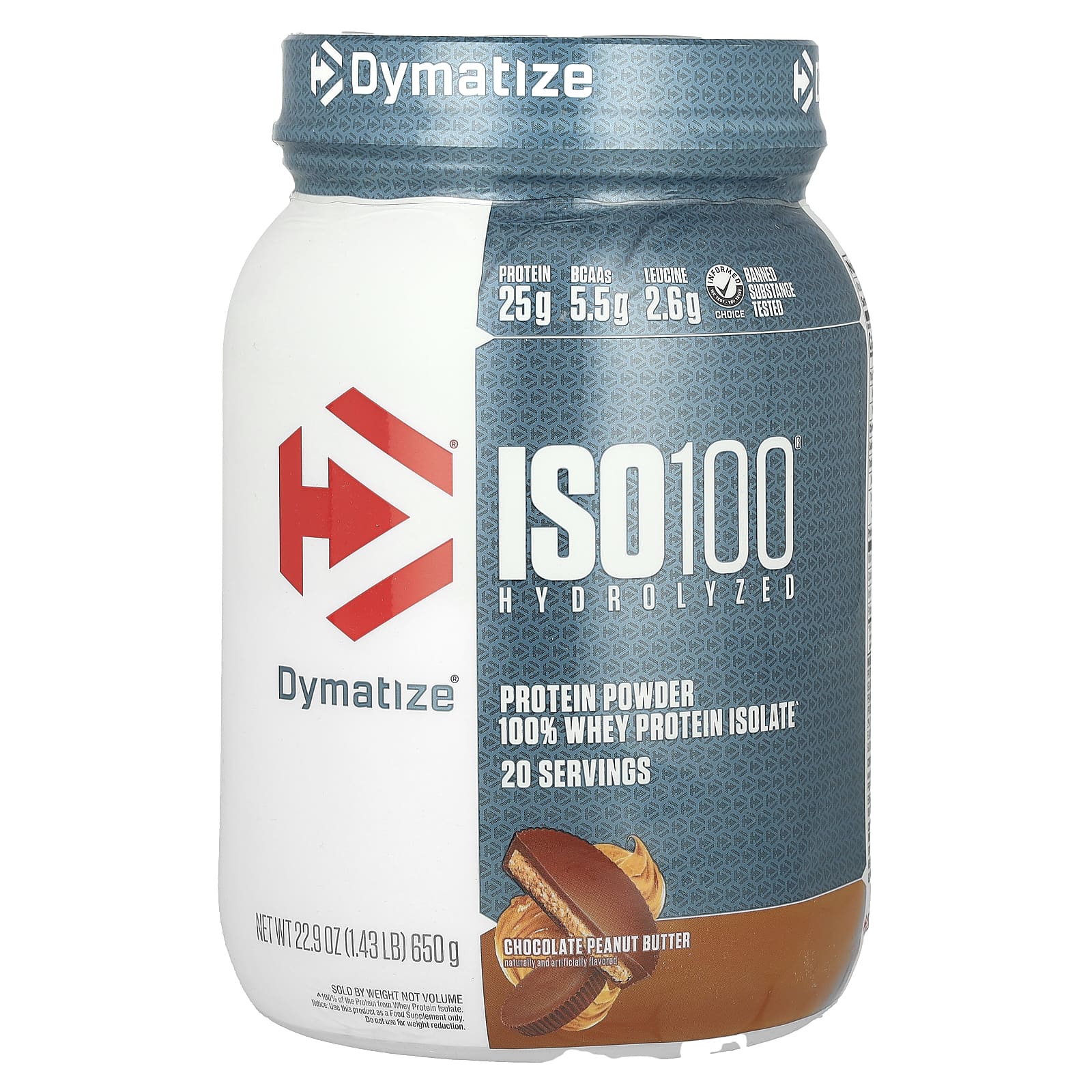 Dymatize-ISO100 Hydrolyzed-100% Whey Protein Isolate-Chocolate Peanut Butter-1.43 lb (650 g)