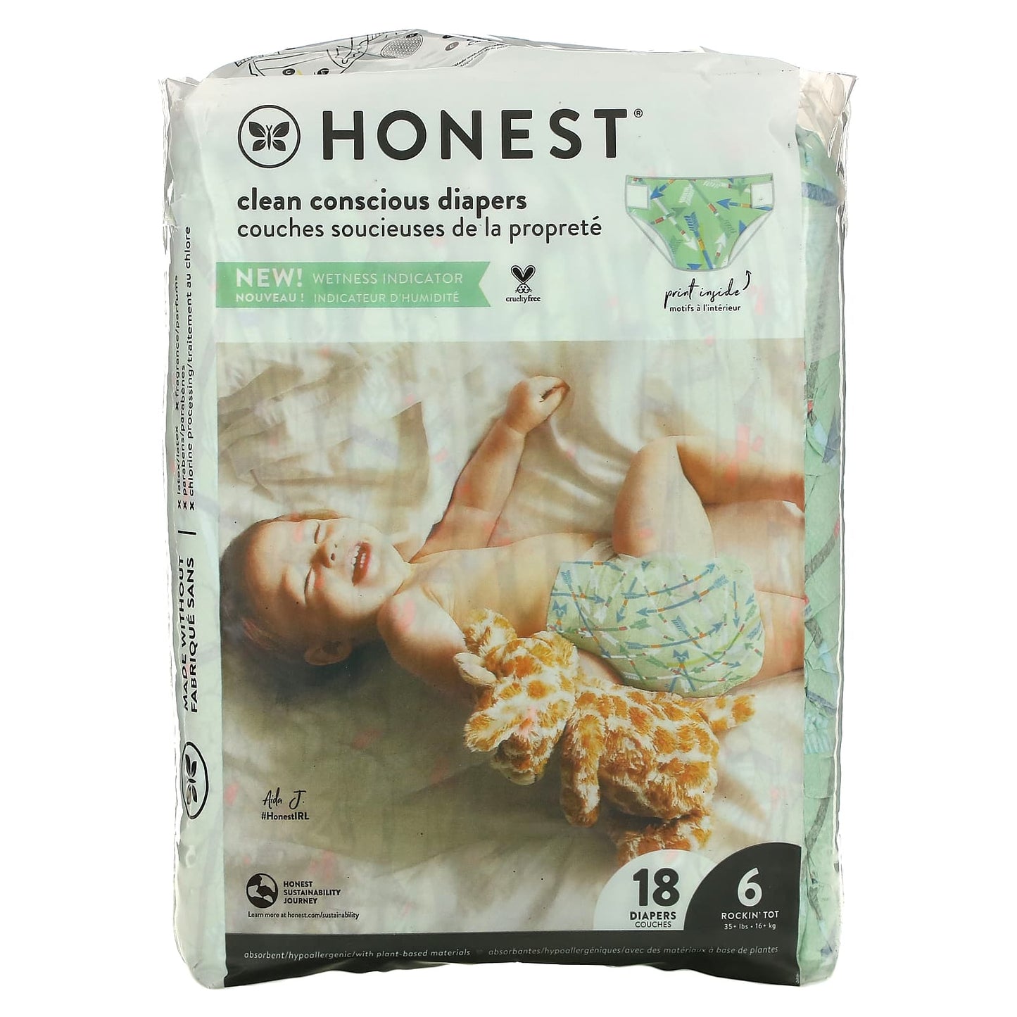 The Honest Company-Honest Diapers-Size 6- 35+ lbs-This Way That Way-18 Diapers