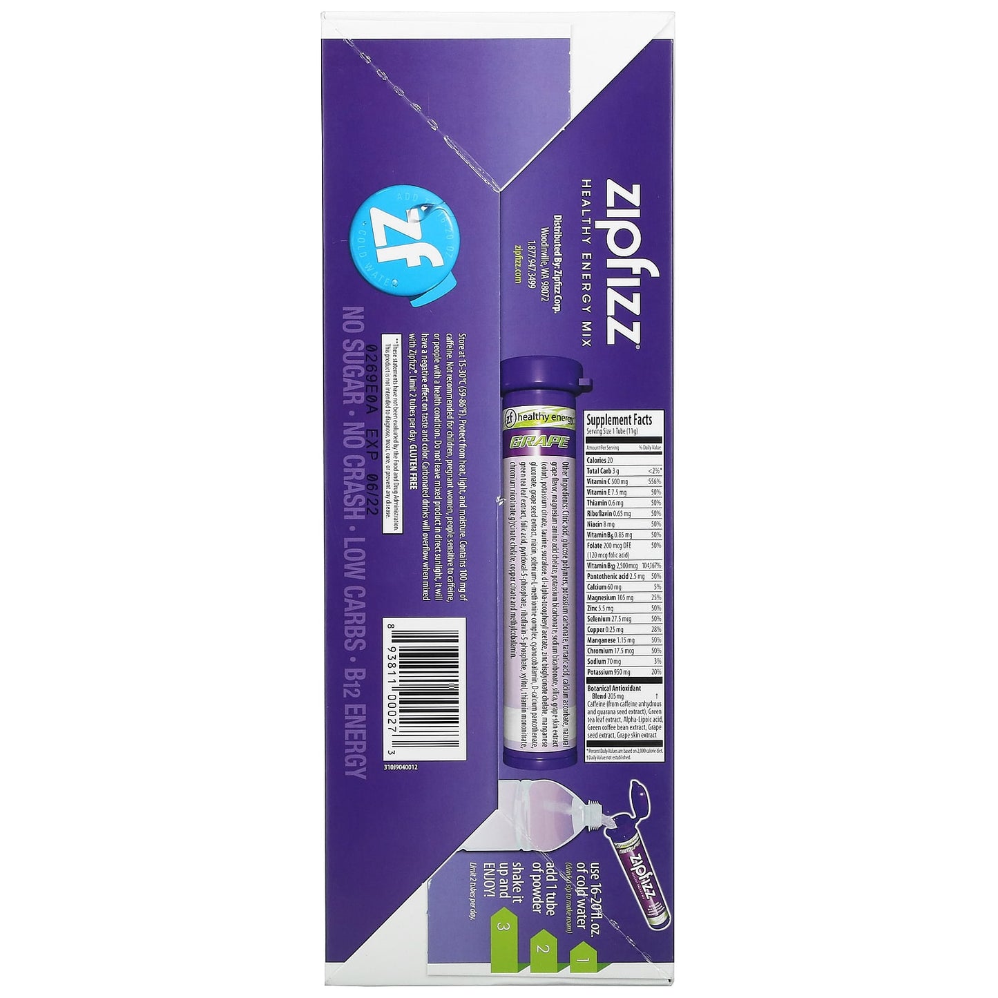 Zipfizz, Healthy Sports Energy Mix with Vitamin B12, Grape, 20 Tubes, 0.39 oz (11 g) Each