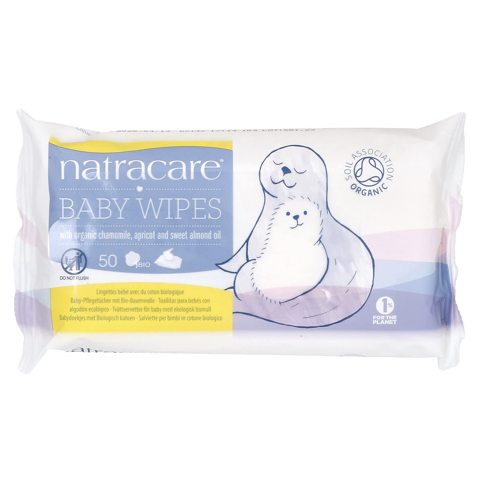 Natracare-Baby Wipes with Organic Chamomile-Apricot and Sweet Almond Oil-50 Wipes