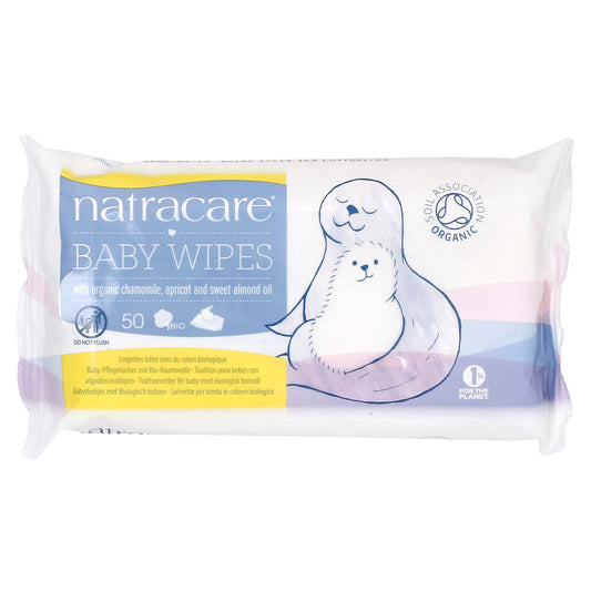 Natracare-Baby Wipes with Organic Chamomile-Apricot and Sweet Almond Oil-50 Wipes