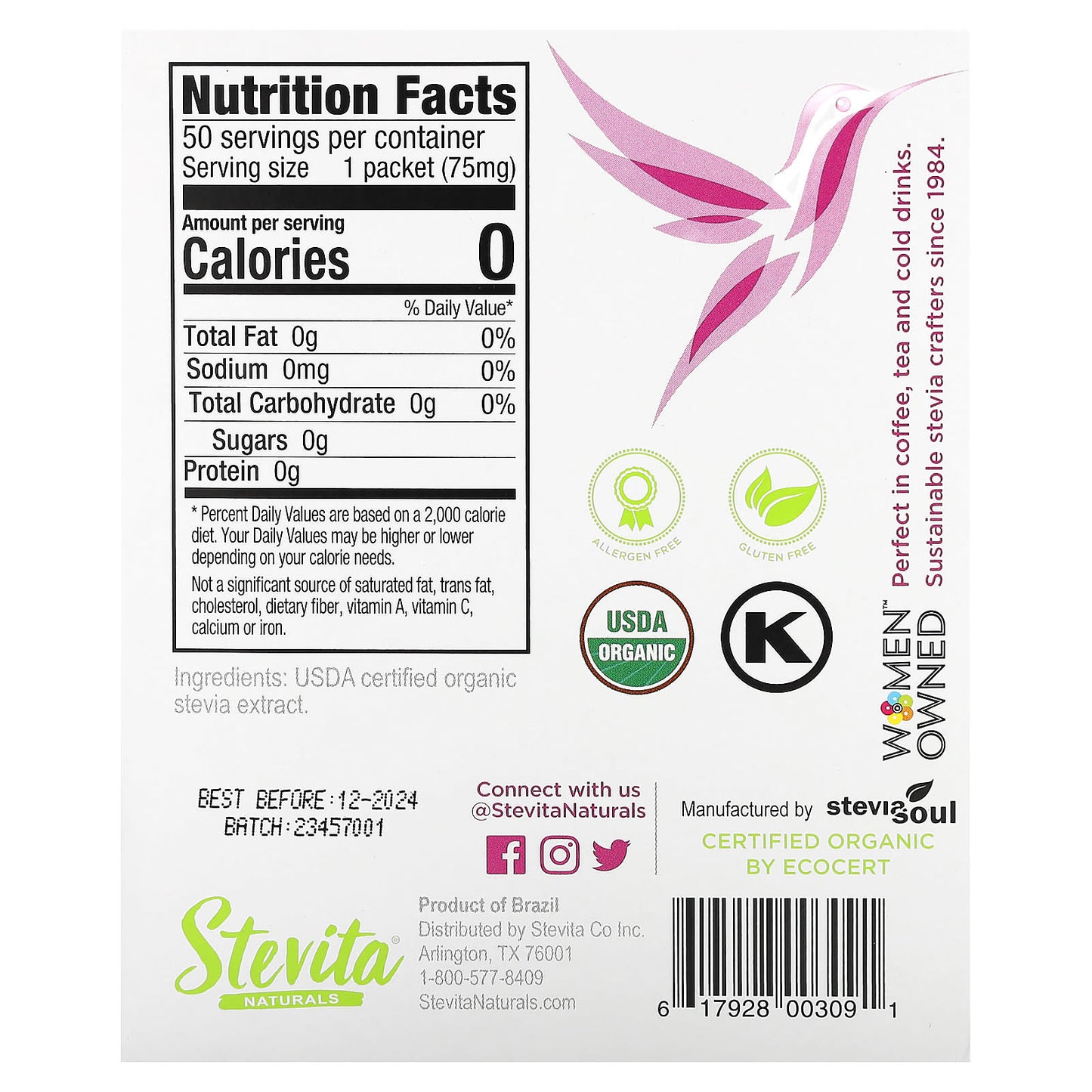 Stevita, Naturals, Organic Stevia, Extra Sweet, 50 Packets, 0.13 oz (3.75 g)