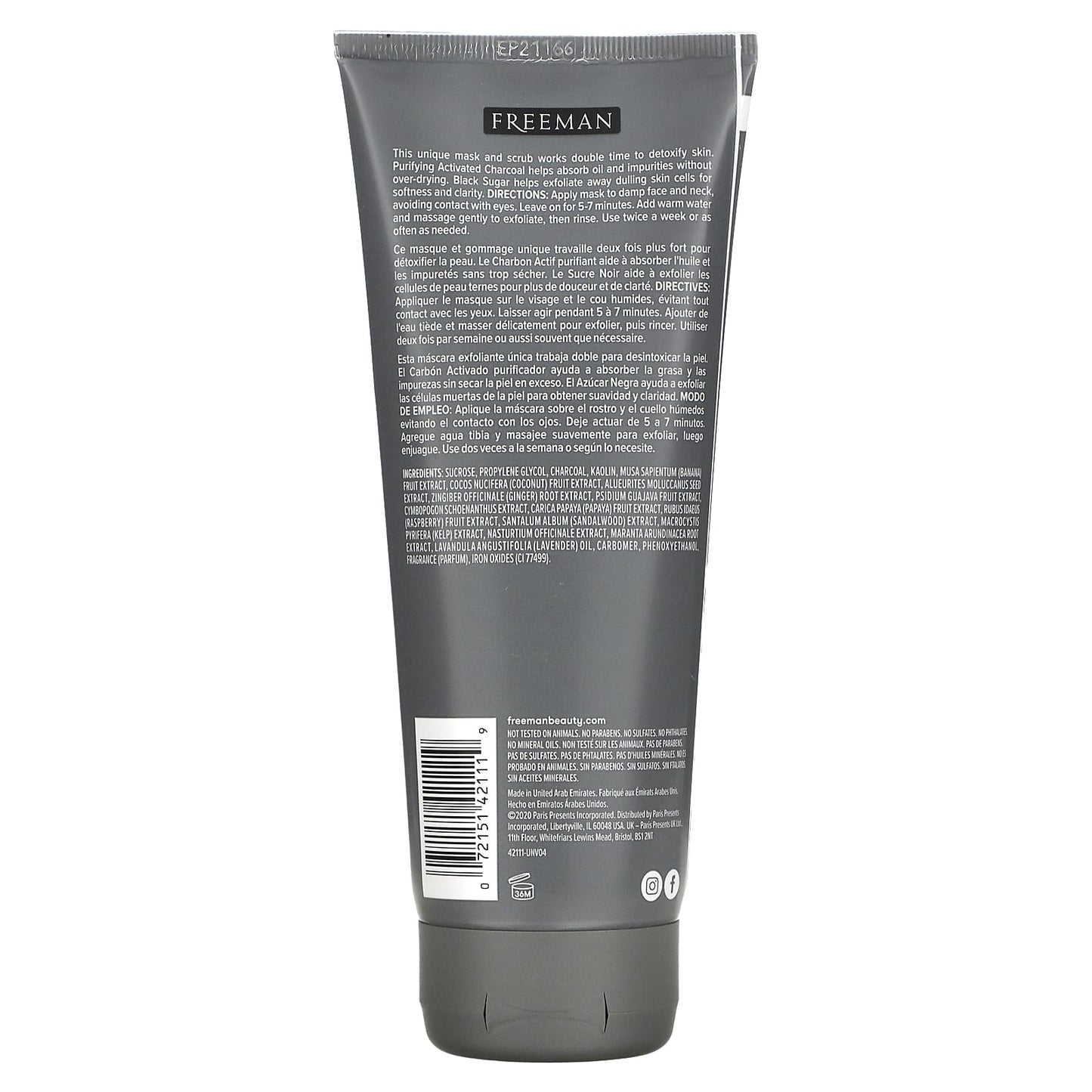 Freeman Beauty, Exfoliating Gel Beauty Mask + Scrub, Charcoal + Black Sugar, 6 fl oz (175 ml)