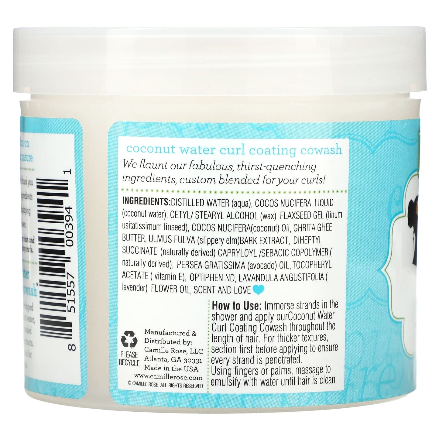 Camille Rose, Coconut Water, Curl Coating Cowash, Maximum Hydration, 12 oz (354 ml)