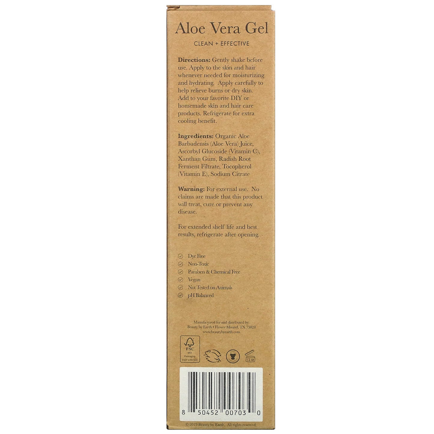 Beauty By Earth, Aloe Vera Gel, Skin Soothing After Sun Care for Face & Body, Unscented, 8.5 fl oz (251 ml)