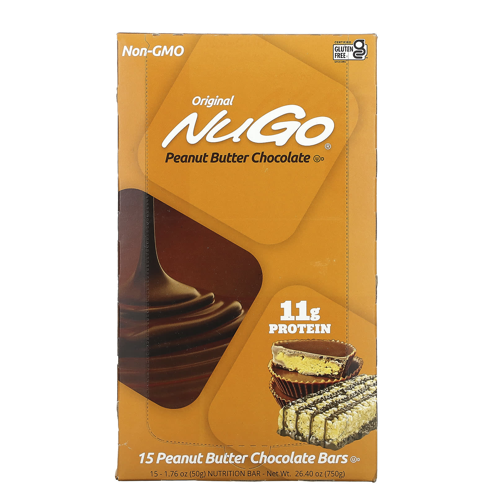 NuGo Nutrition-Original Peanut Butter Chocolate Bars-15 Bars-1.76 oz (50 g) Each