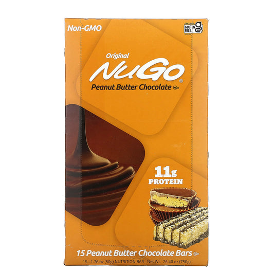 NuGo Nutrition-Original Peanut Butter Chocolate Bars-15 Bars-1.76 oz (50 g) Each