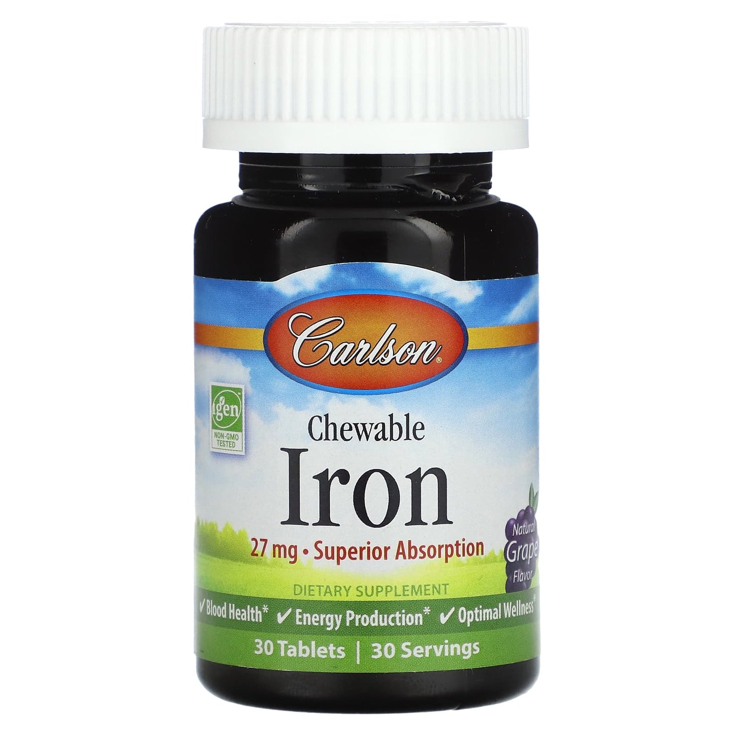 Carlson-Chewable Iron-Natural Grape-27 mg-30 Tablets