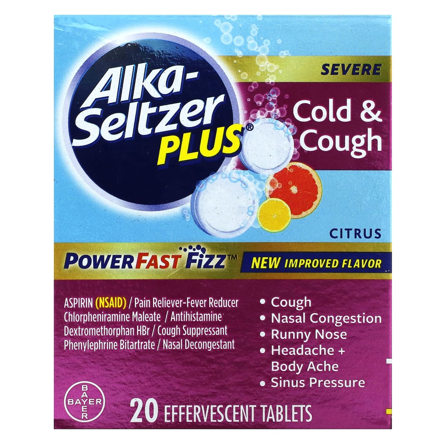 Alka-Seltzer Plus-Power Fast Fizz-Cough & Cold-Severe-Citrus-20 Effervescent Tablets