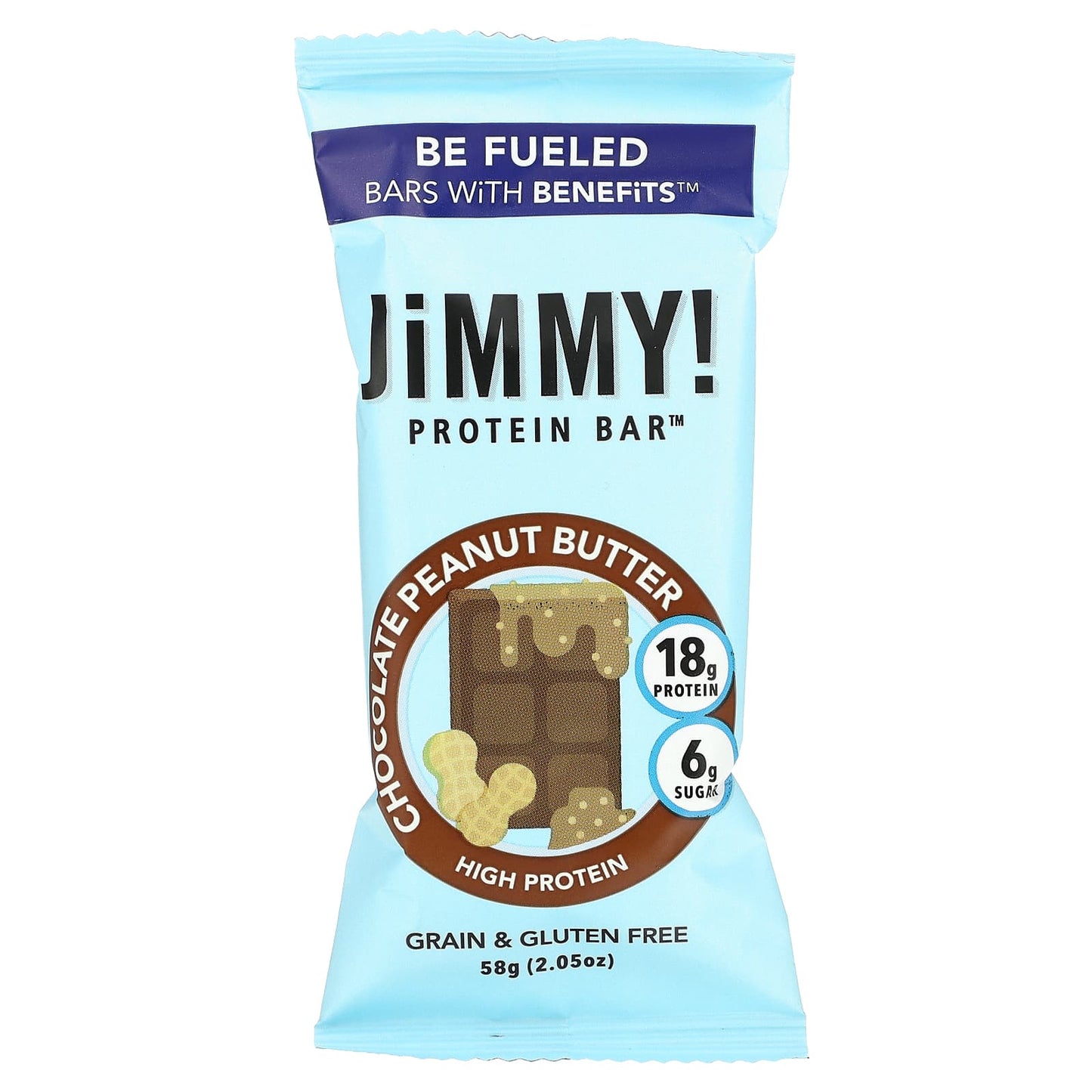 JiMMY!, Be Fueled Bars With Benefits, Chocolate Peanut Butter, 12 Protein Bars, 2.05 (58 g) Each