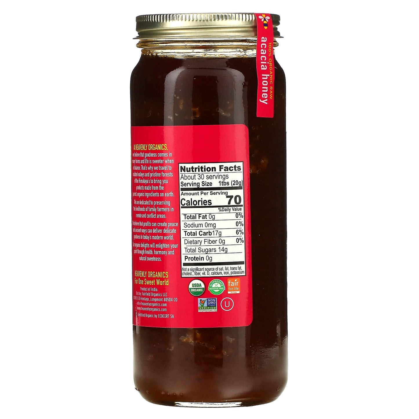 Heavenly Organics, 100% Organic Acacia Honey, Raw & Unfiltered, 22 oz (624 g)