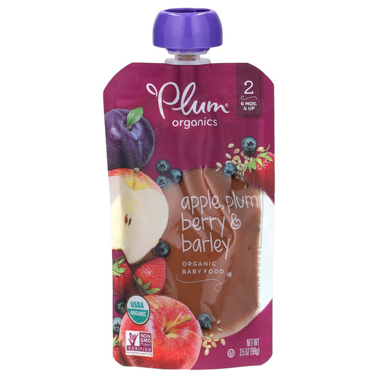 Plum Organics-Organic Baby Food-6 Mos & Up-Apple-Plum-Berry & Barley-3.5 oz (99 g)