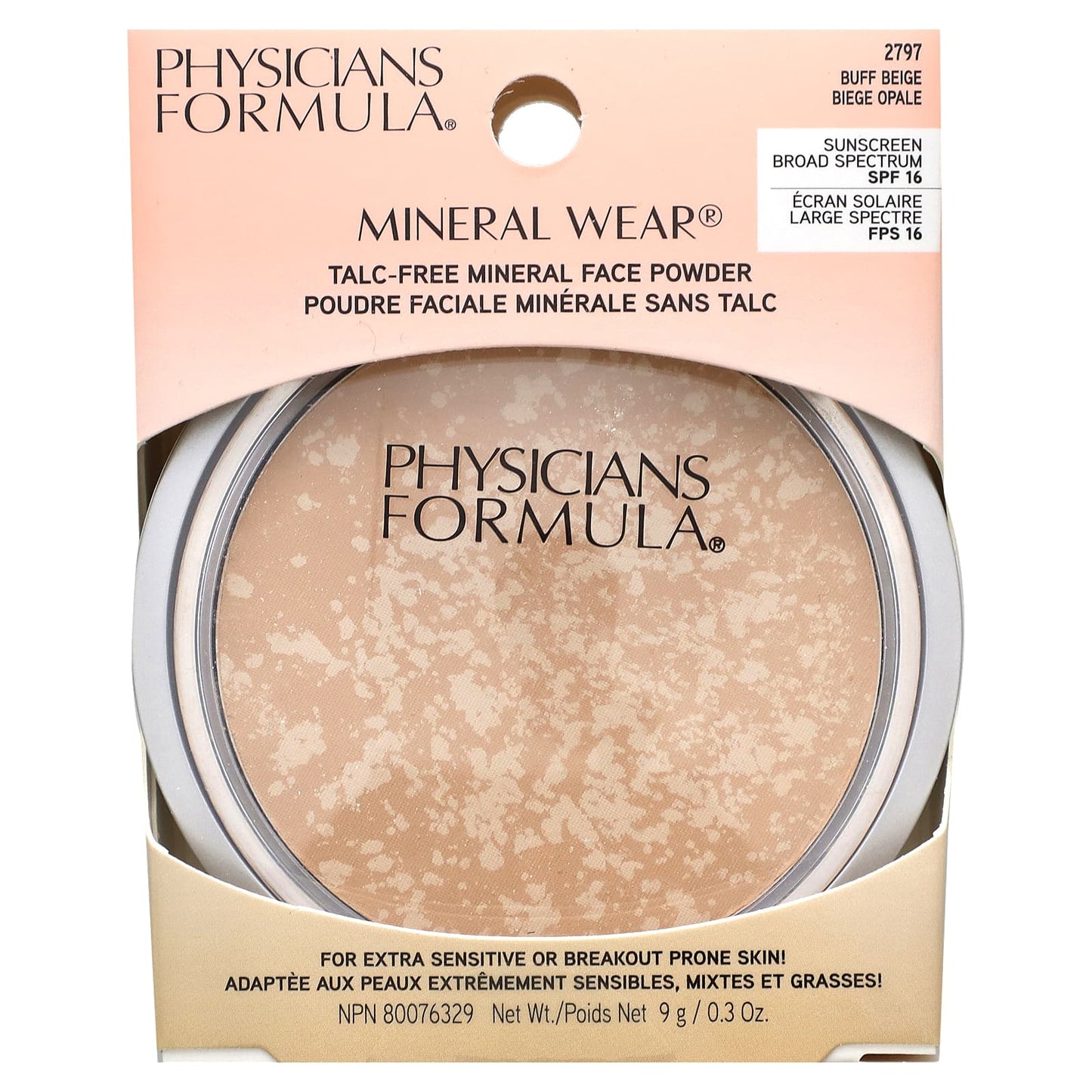 Physicians Formula, Mineral Wear, Face Powder, SPF 16, Buff Beige, 0.3 oz (9 g)