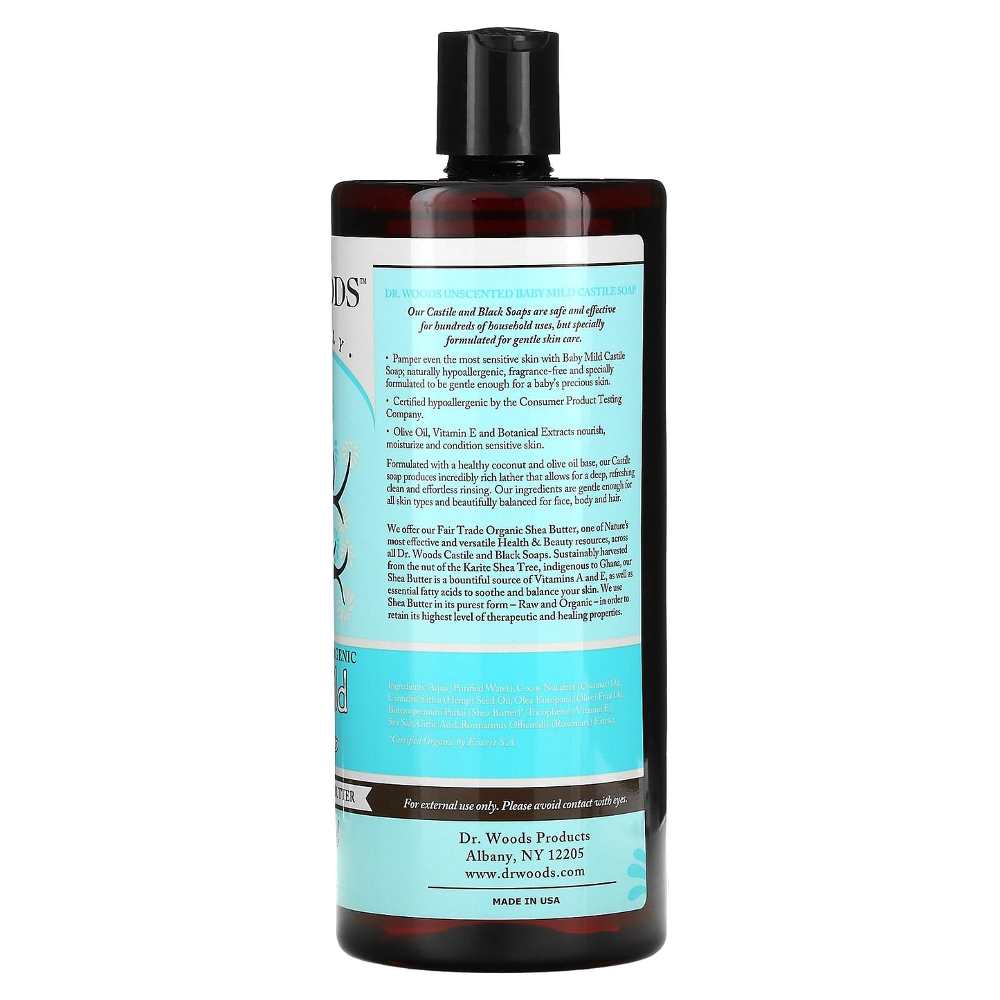 Dr. Woods, Baby Mild, Castile Soap with Fair Trade Shea Butter, Unscented, 32 fl oz (946 ml)