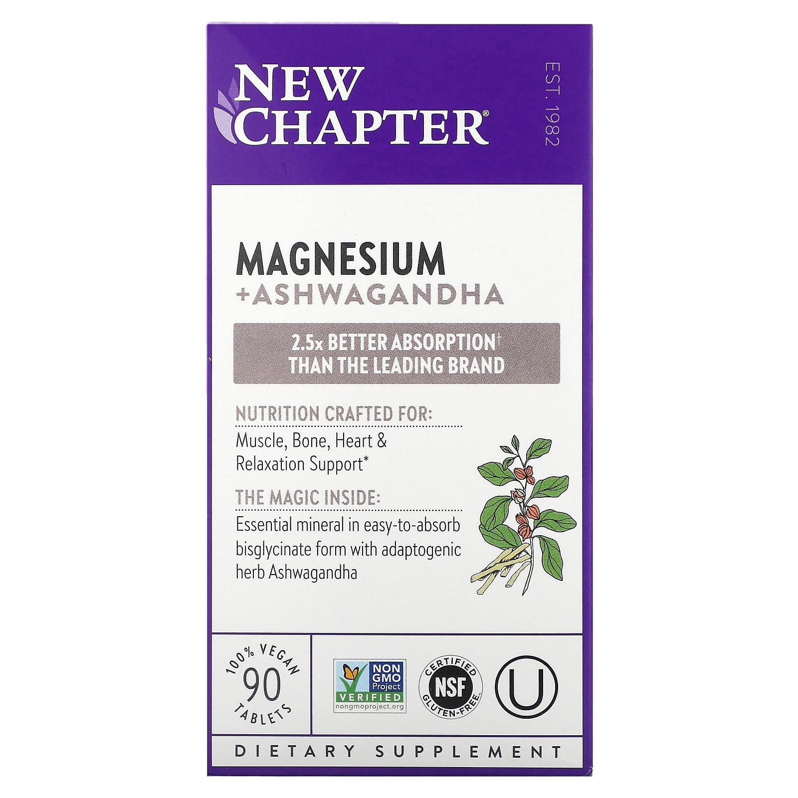 New Chapter-Magnesium + Ashwagandha -90 Vegan Tablets