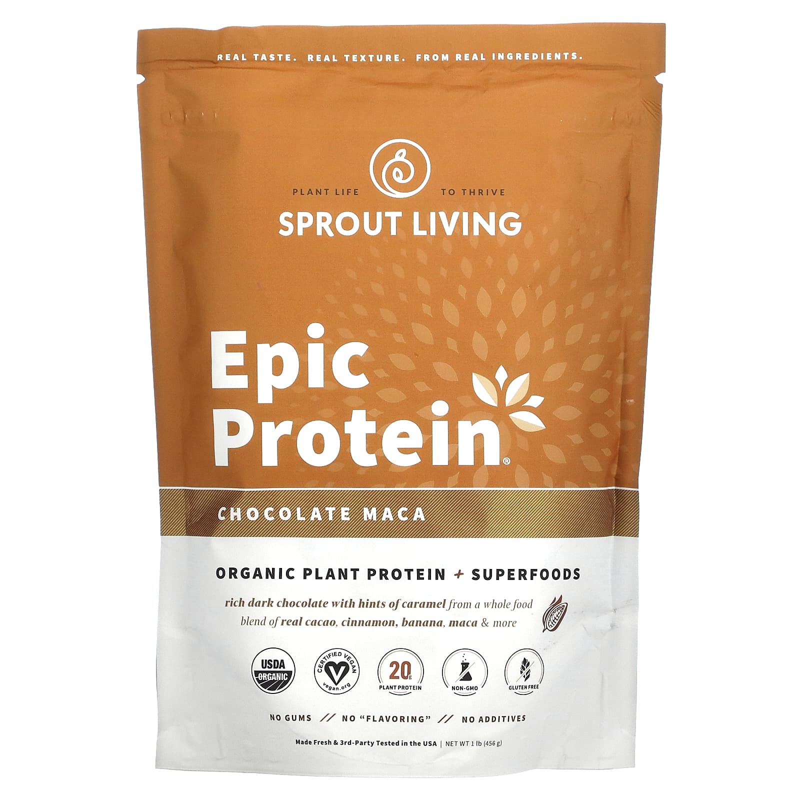 Sprout Living-Epic Protein-Organic Plant Protein + Superfoods-Chocolate Maca-1 lb (456 g)