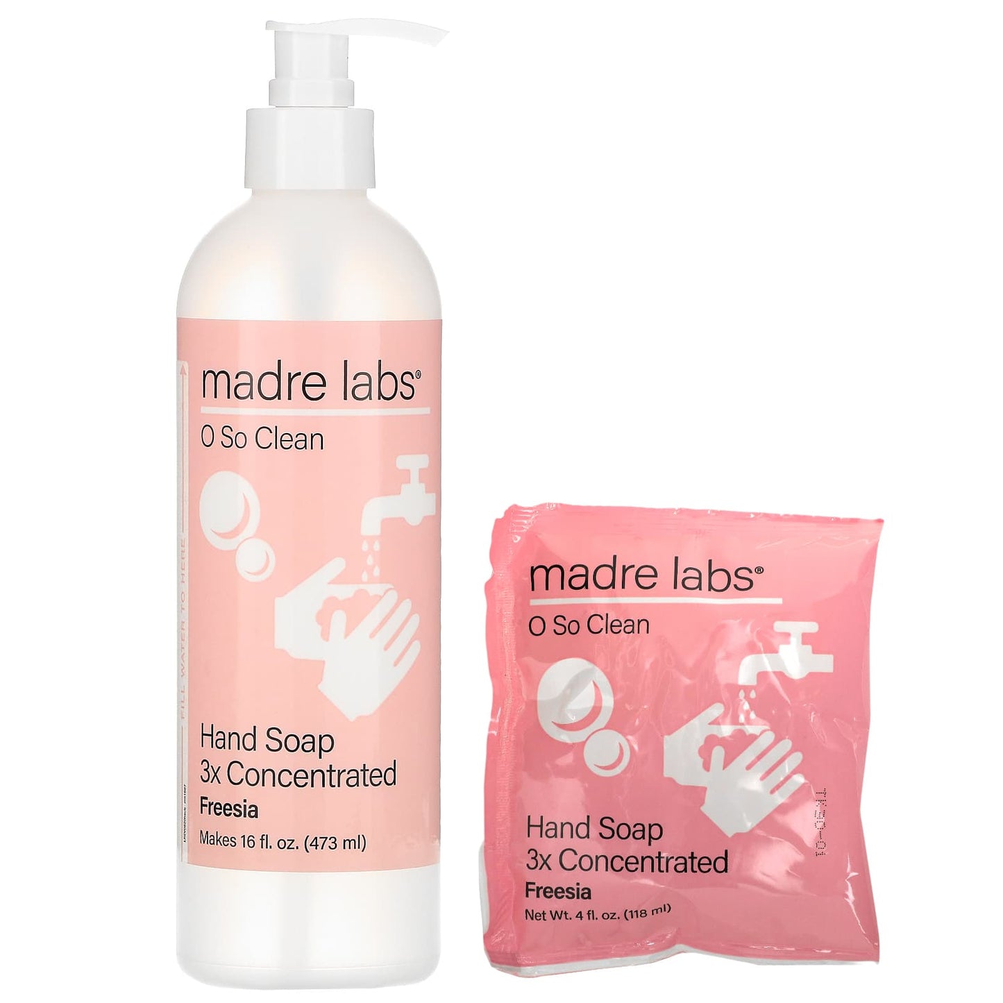 Madre Labs-Hand Soap-3x Concentrate-Freesia-1 Pouch + Reusable Bottle-4 fl oz (118 ml)