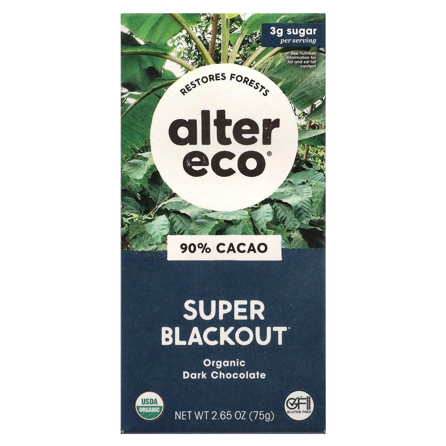 Alter Eco-Organic Dark Chocolate Bar-Super Blackout-90% Cacao-2.65 oz (75 g)