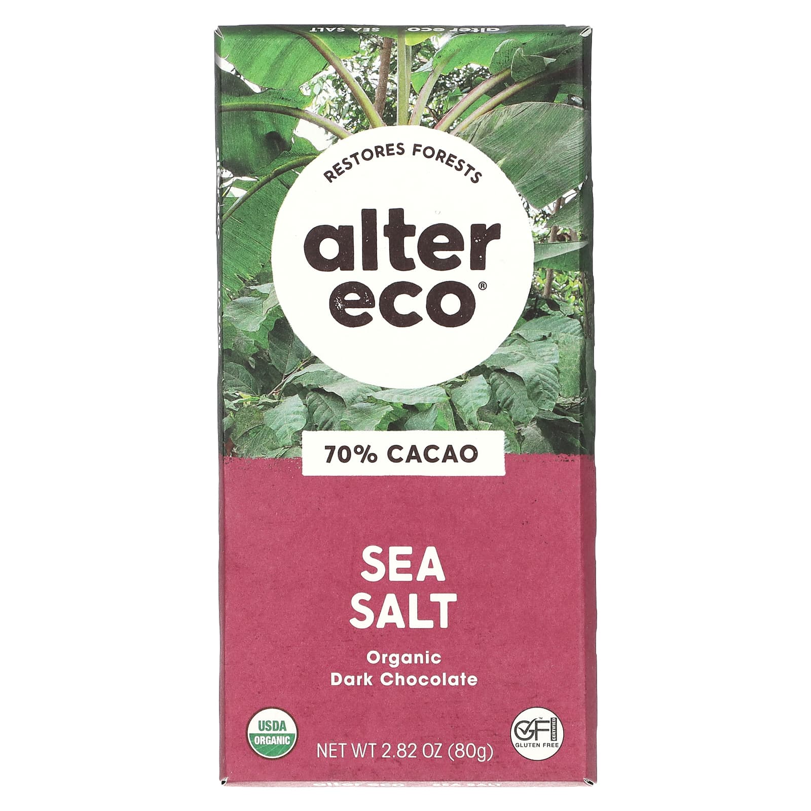 Alter Eco-Organic Dark Chocolate Bar-Sea Salt-70% Cacao-2.82 oz (80 g)