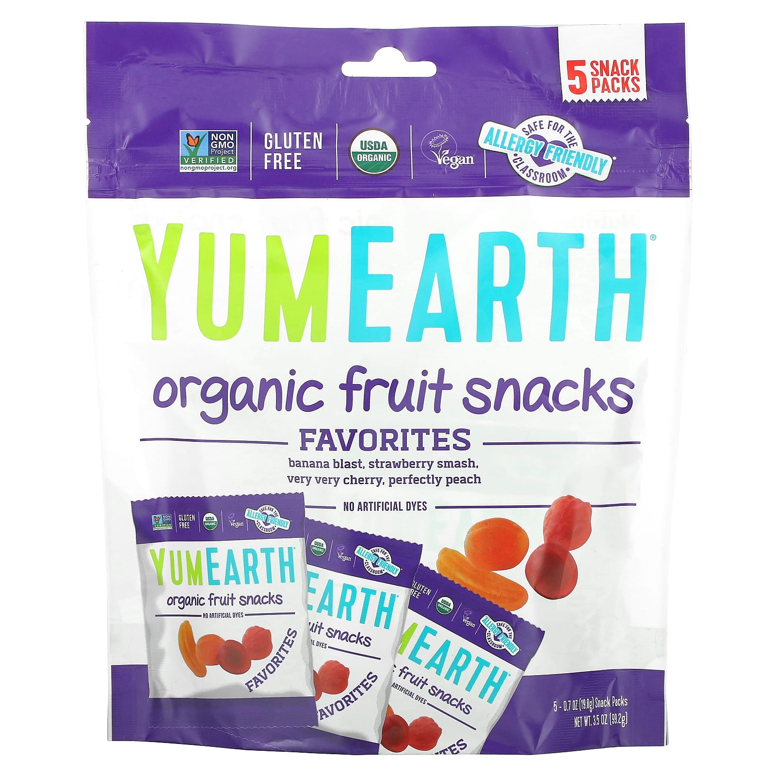 YumEarth-Organic Fruit Snacks-Favorites-5 Packs-0.7 oz (19.8 g) Each