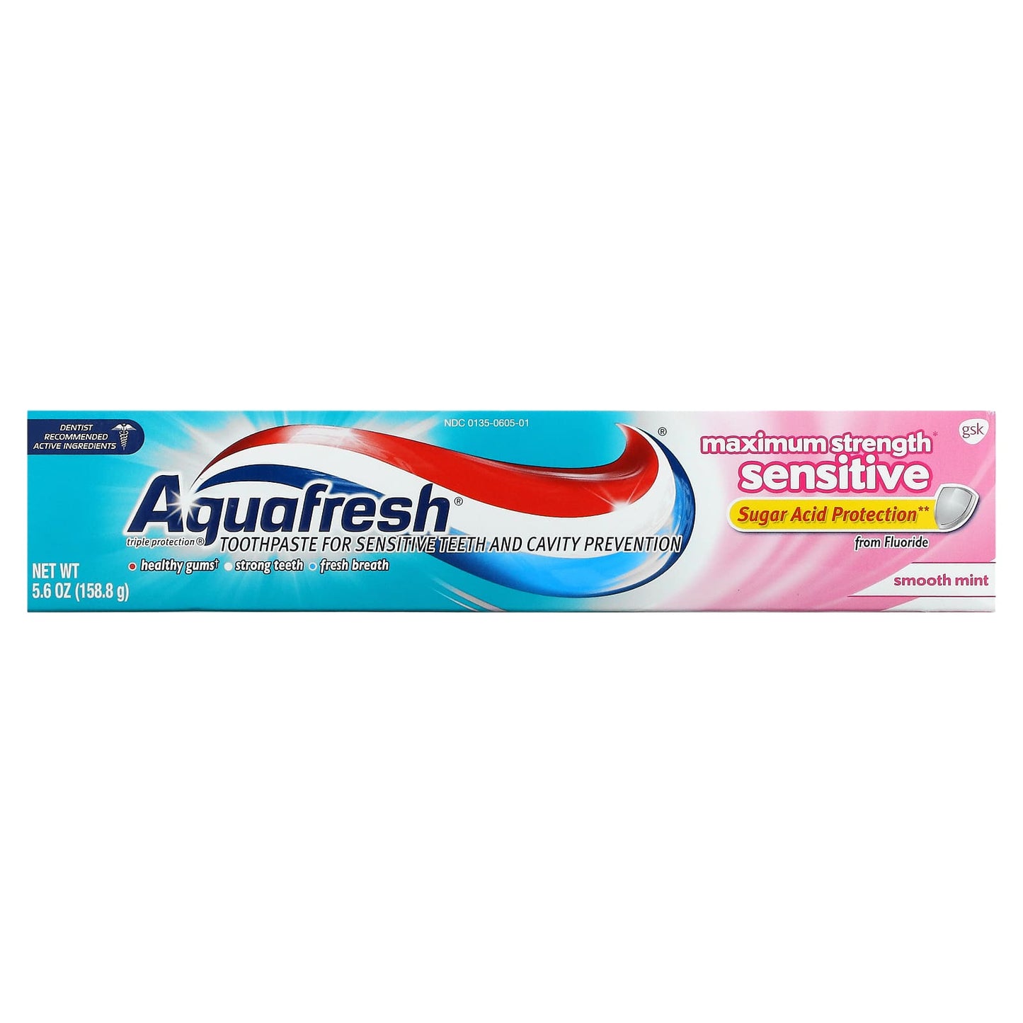 Aquafresh, Triple Protection Fluoride Toothpaste, Maximum Strength Sensitive, Smooth Mint, 5.6 oz (158.8 g)