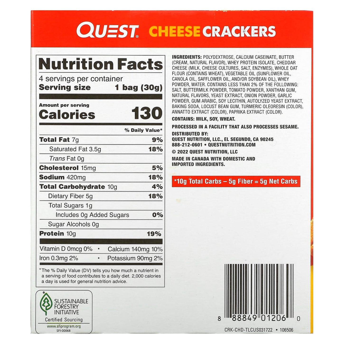 Quest Nutrition, Cheese Crackers, Cheddar Blast, 4 Bags, 1.06 oz (30 g) Each