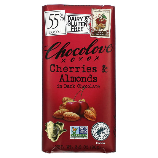 Chocolove-Cherries & Almonds in Dark Chocolate-55% Cocoa-3.2 oz (90 g)