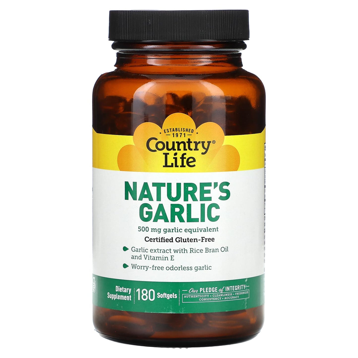 Country Life-Nature's Garlic-5 mg-180 Softgels (500 mg per Softgel)