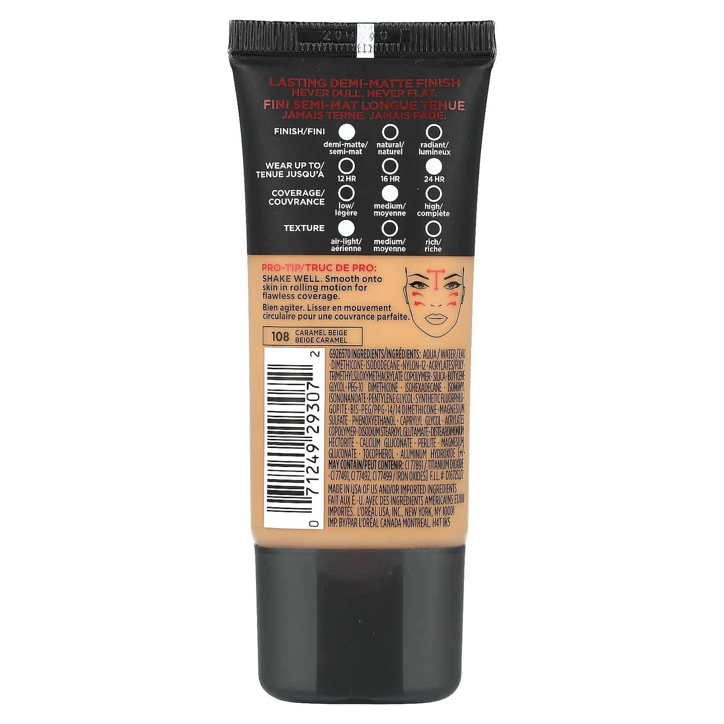 L'Oréal, Infallible, Pro-Matte Foundation, Normal/Oily Skin, 108 Caramel Beige, 1 fl oz (30 ml)