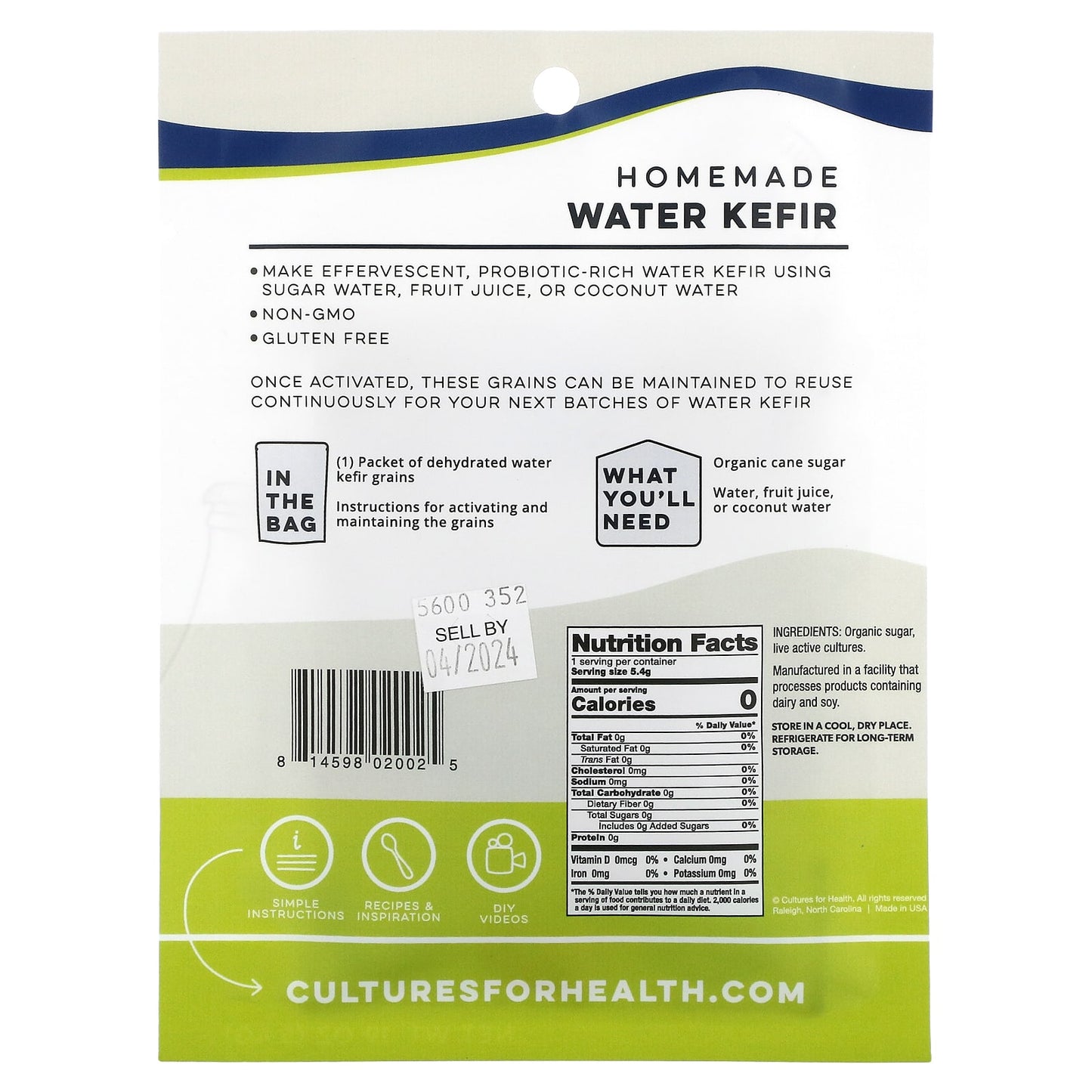 Cultures for Health, Water Kefir, 1 Packet, .19 oz (5.4 g)