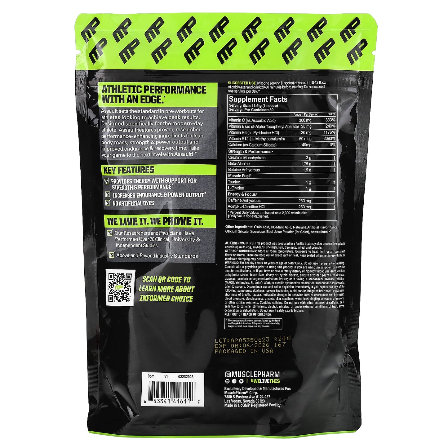 MusclePharm, Assault Energy + Strength, Pre-Workout, Watermelon, 12.1 oz (344 g)