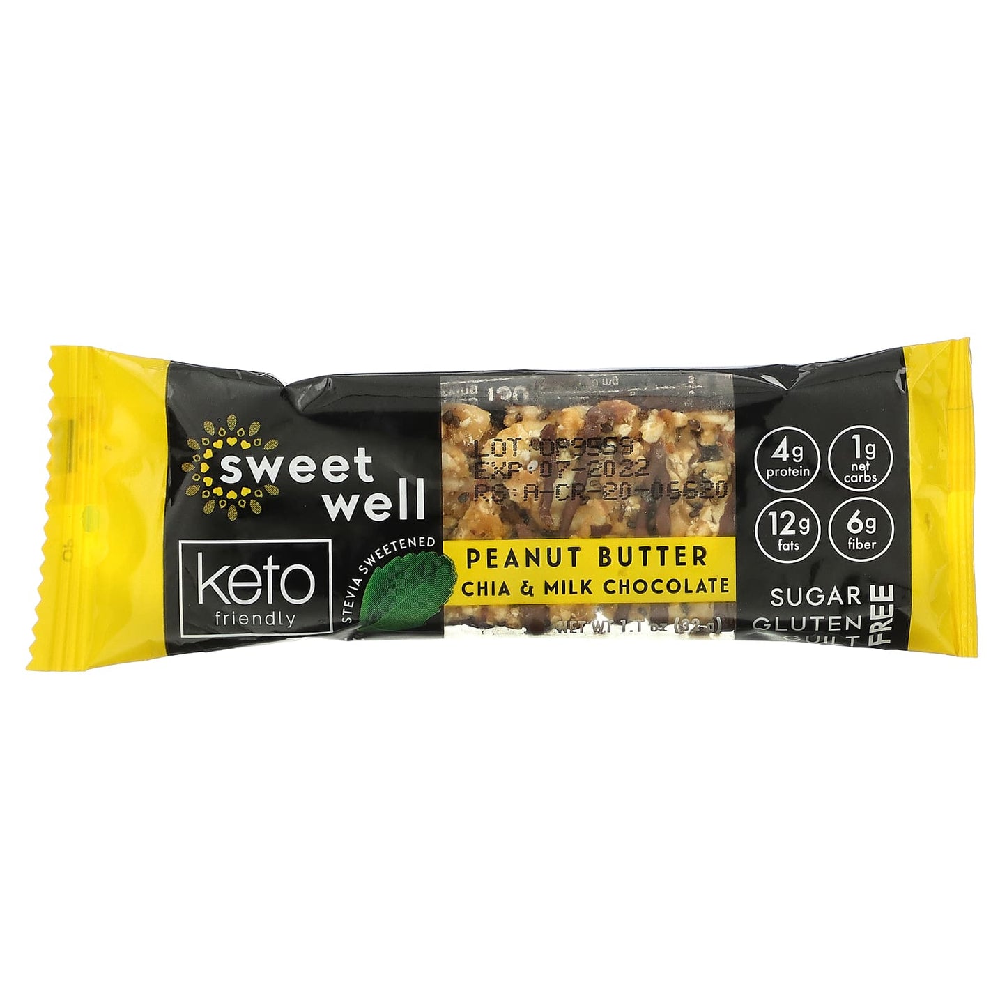 Sweetwell, Peanut Butter Chia & Milk Chocolate Bar, Protein, Keto Friendly, 10 Bars, 1.1 oz (32 g) Each