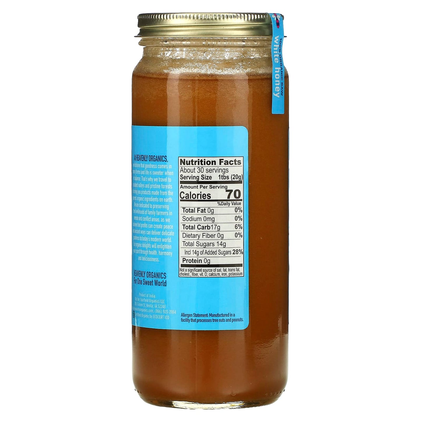 Heavenly Organics, 100% Organic Raw White Honey , 22 oz (624 g)