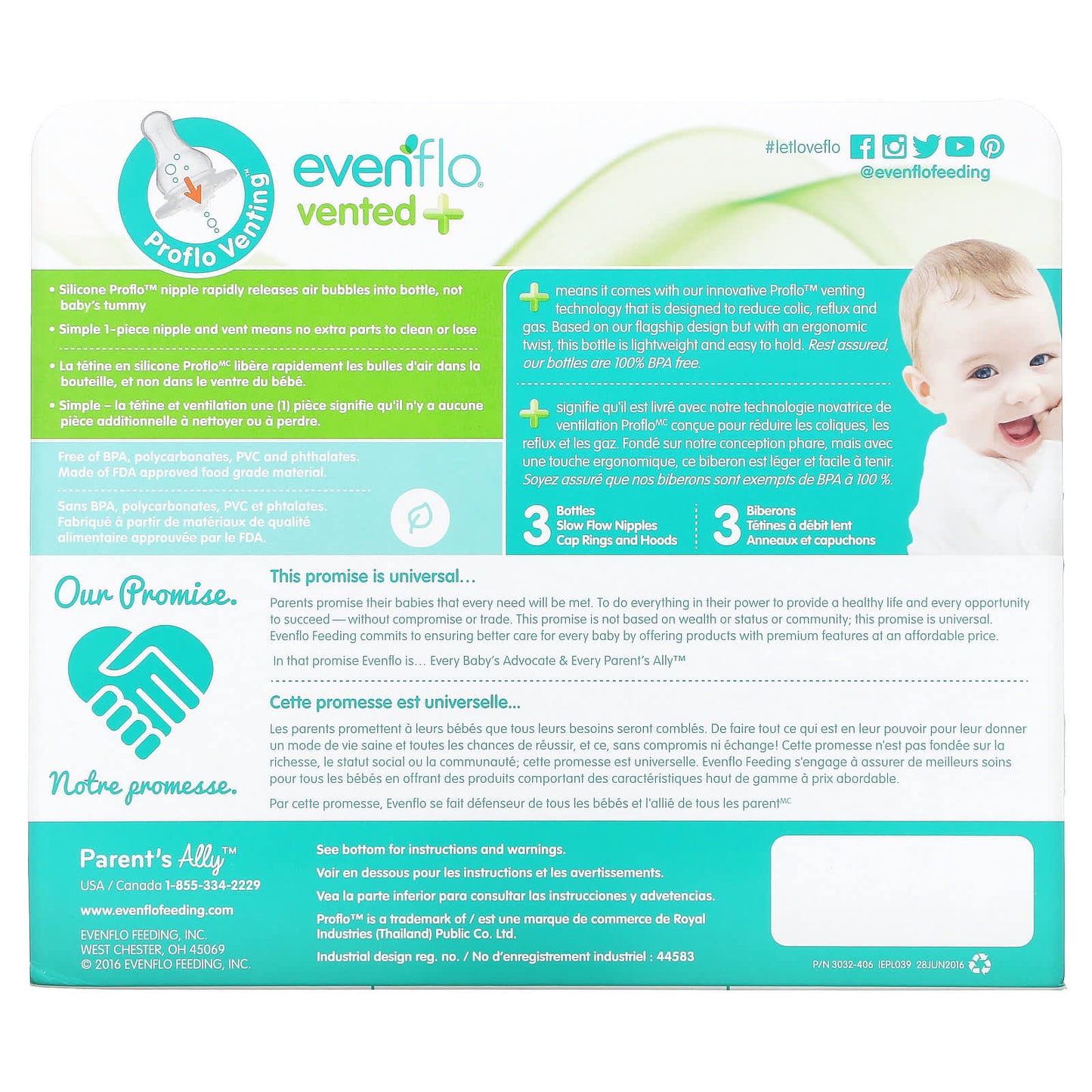 Evenflo Feeding, Vented+ Twist PP Clear Bottles, Standard, 0+ Months, Slow Flow, 6 Bottles, 4 oz (120 ml) Each